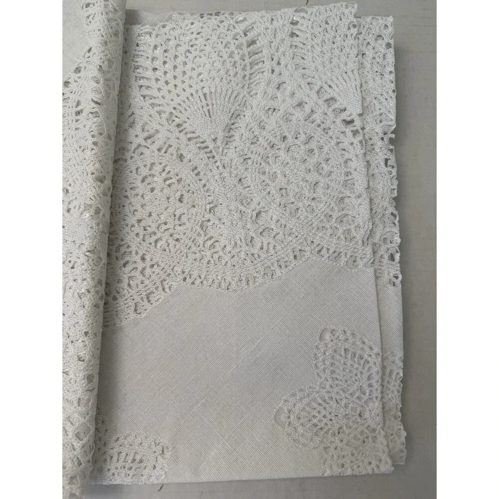 White Crochet~Fine Deluxe VINYL Tablecloth~63